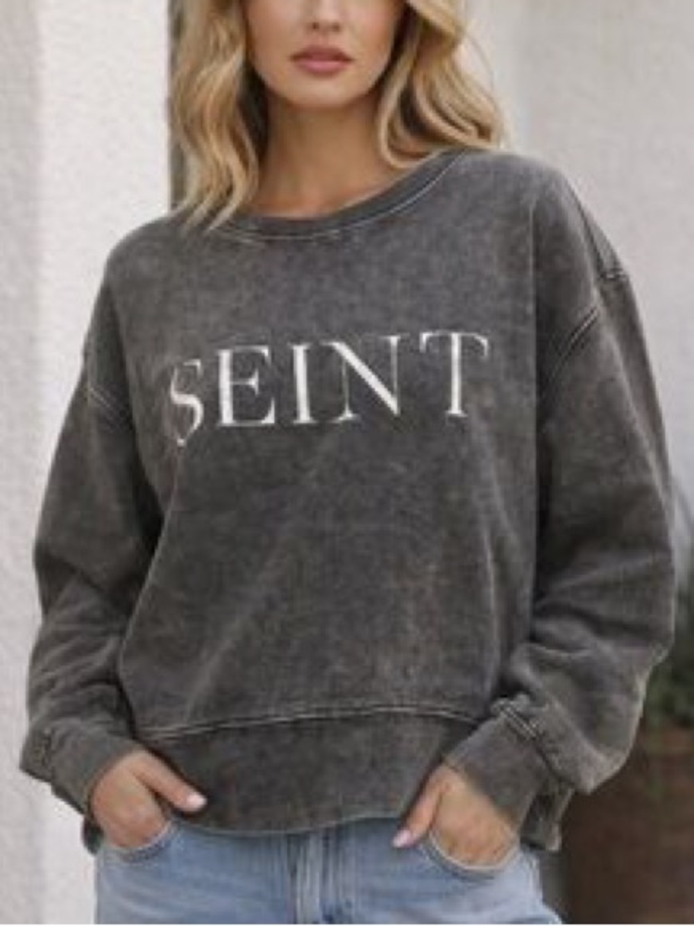 NWT Seint Charcoal Mineral Wash Crop Crewneck Sweatshirt